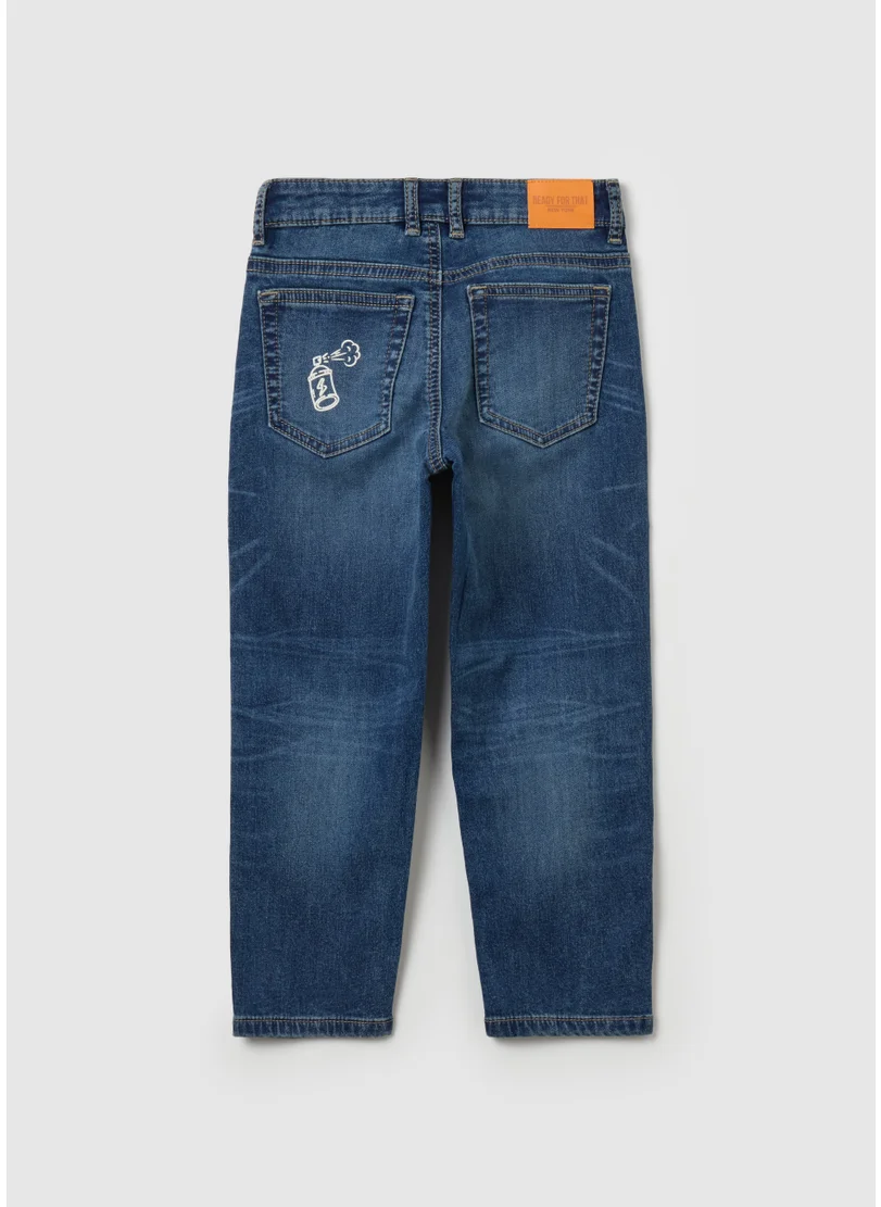 Ovs Jeans with five pockets and ''Sk8 & Sprayâ€ print