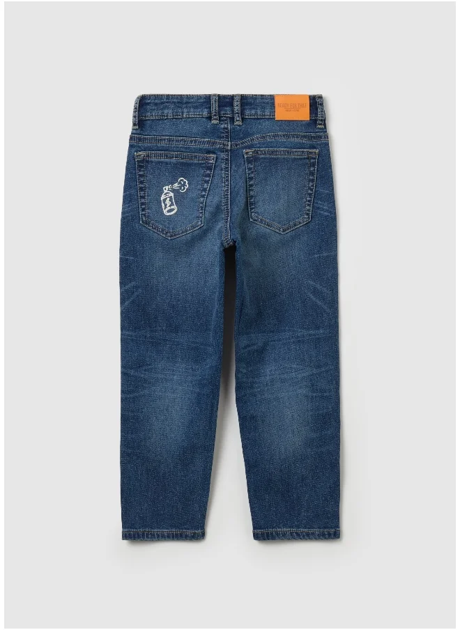 Ovs Jeans with five pockets and ''Sk8 & Sprayâ€ print