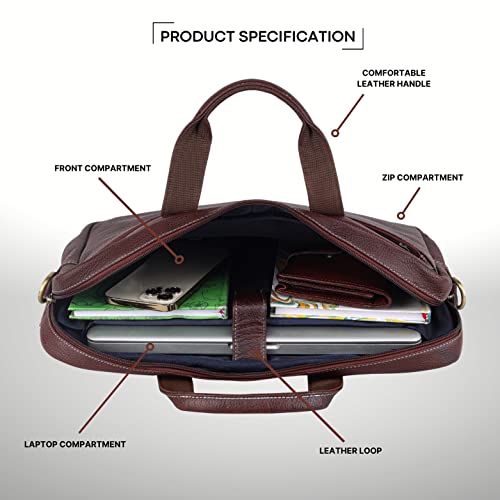 WildHorn Genuine Leather Office Bag | 15.6-Inch Laptop Bag | Professional Leather Bag with Adjustable Straps, Multiple Compartments & Front and Back Zippers | 1-Year Warranty (Maroon) - Image 4