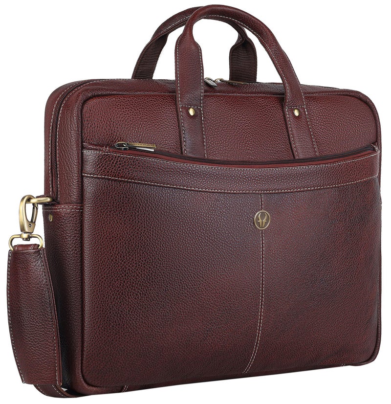WildHorn Genuine Leather Office Bag | 15.6-Inch Laptop Bag | Professional Leather Bag with Adjustable Straps, Multiple Compartments & Front and Back Zippers | 1-Year Warranty (Maroon) - Image 1