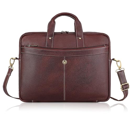 WildHorn Genuine Leather Office Bag | 15.6-Inch Laptop Bag | Professional Leather Bag with Adjustable Straps, Multiple Compartments & Front and Back Zippers | 1-Year Warranty (Maroon) - Image 3