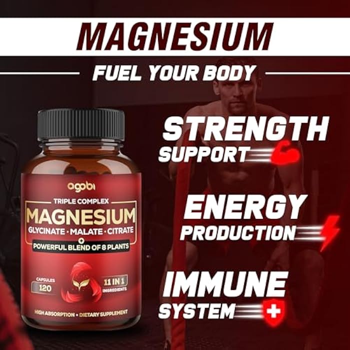 agobi Magnesium Triple Complex - 600mg Magnesium Glycinate, Malate & Citrate - Added Spinach, Swiss Chard & Others - Support Calm, Restful Mood & Muscle Cramp - 120 Capsules - Image 3