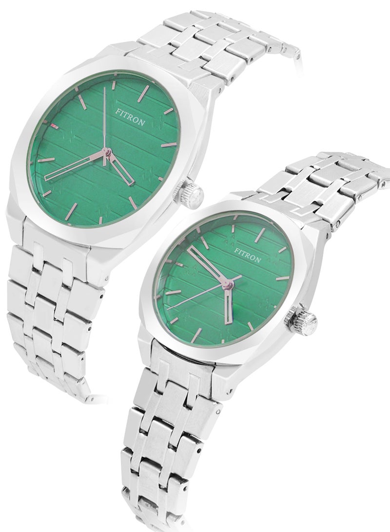 Fitron Quartz Analog Silver Couple Set Watch For Men and Women - Image 2