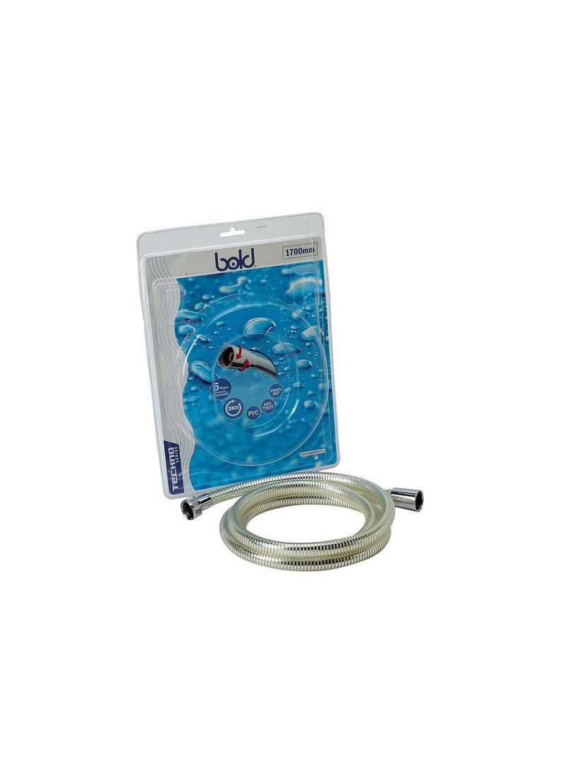 Bold Techno Shower Hose Chrome 170CM Bold Premium 1.7m Round Chrome Silver Wire Shower Hose – High-Quality PVC Double Interlock with Anti-Twist Brass Fittings, Scratch-Resistant Finish, Durable for Modern Bathrooms - Image 3