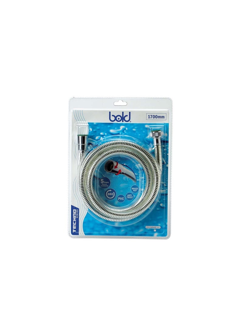 Bold Techno Shower Hose Chrome 170CM Bold Premium 1.7m Round Chrome Silver Wire Shower Hose – High-Quality PVC Double Interlock with Anti-Twist Brass Fittings, Scratch-Resistant Finish, Durable for Modern Bathrooms - Image 2