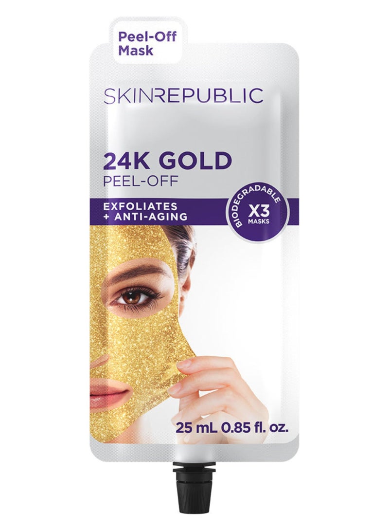 سكين ريبابلك قناع تقشير الذهب عيار 24 قيراطًا (3 أقنعة) - قناع وجه مضاد للشيخوخة مع الشاي الأخضر والرمان وأحماض الفاكهة - يقشر البشرة ويقلل من الخطوط الدقيقة والتجاعيد ويفتحها ويستعيد نضارتها ويحميها - Image 1
