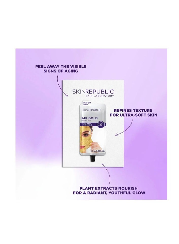 سكين ريبابلك قناع تقشير الذهب عيار 24 قيراطًا (3 أقنعة) - قناع وجه مضاد للشيخوخة مع الشاي الأخضر والرمان وأحماض الفاكهة - يقشر البشرة ويقلل من الخطوط الدقيقة والتجاعيد ويفتحها ويستعيد نضارتها ويحميها - Image 3