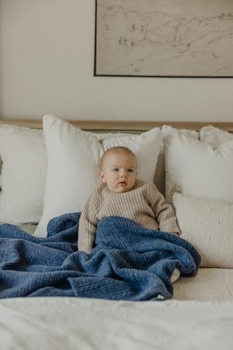 Copper Pearl Sweater SuperSoft Stretchy 36x36 Chunky Knit Blanket Perfect Knitted Baby Blanket for Newborns Neutral Cozy Heirloom Quality Navy - Image 3