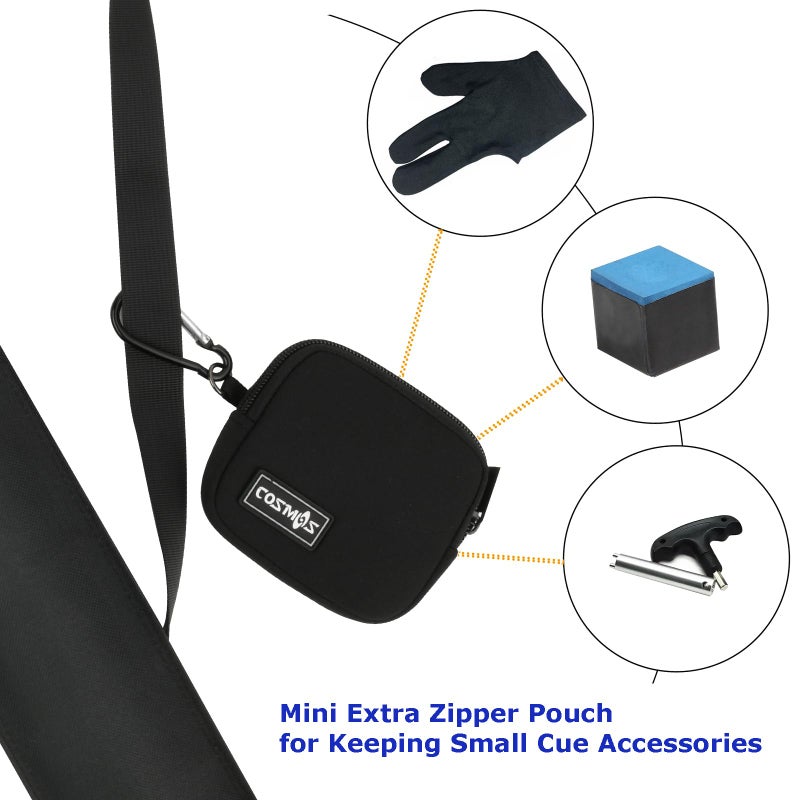 Cosmos Cue Stick Carrying Bag for 1/2 Billiard Stick Storage, 32 Inches Black Color, with Mini Zipper Storage Pouch - Image 3