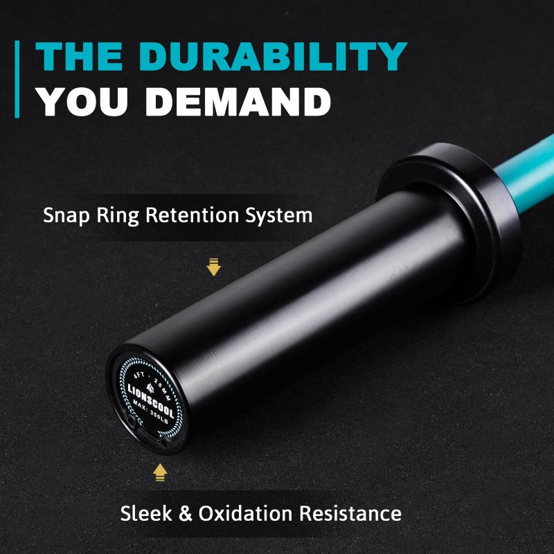 LIONSCOOL 25mm Grip 4ft Barbell (Turquoise Ceramic Coating with Black E-Coated Sleeves, 4FT, 350LBS) - Image 5