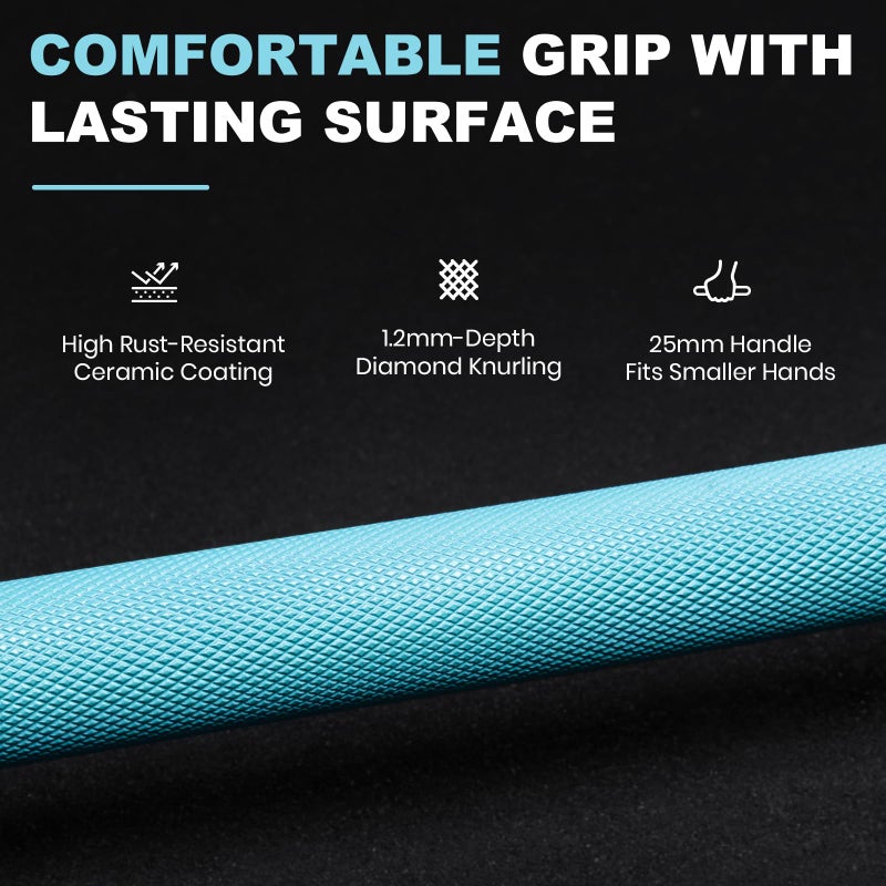 LIONSCOOL 25mm Grip 4ft Barbell (Turquoise Ceramic Coating with Black E-Coated Sleeves, 4FT, 350LBS) - Image 4