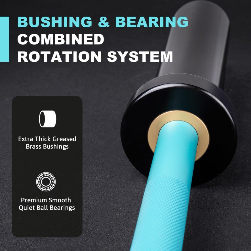 LIONSCOOL 25mm Grip 4ft Barbell (Turquoise Ceramic Coating with Black E-Coated Sleeves, 4FT, 350LBS) - Image 3