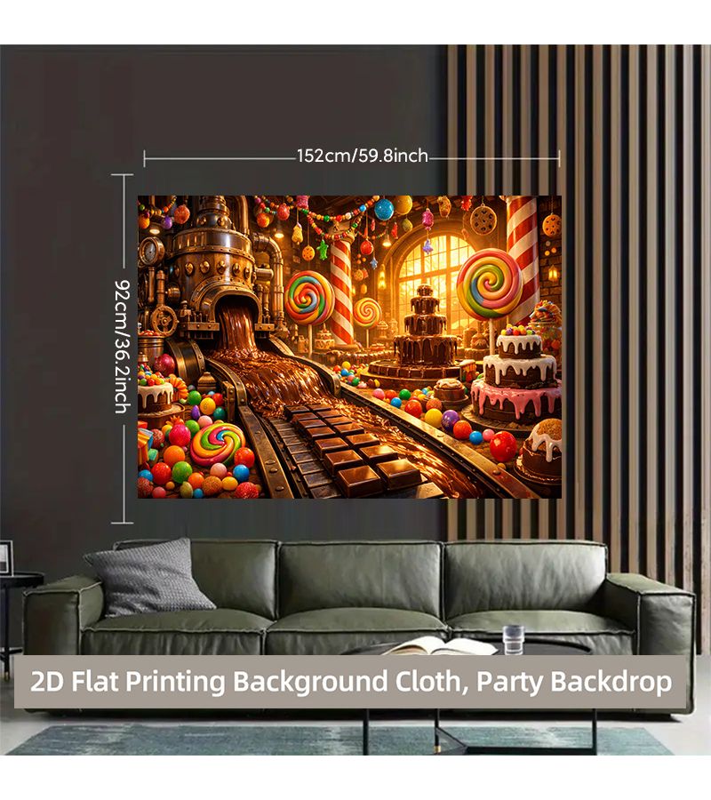 2D Flat Backdrop Banner For Chocolate Factory Candy Paradise Party 244x183cm 96x72inch Photography Background For Indoor Outdoor Events Birthdays And Celebrations - Image 4