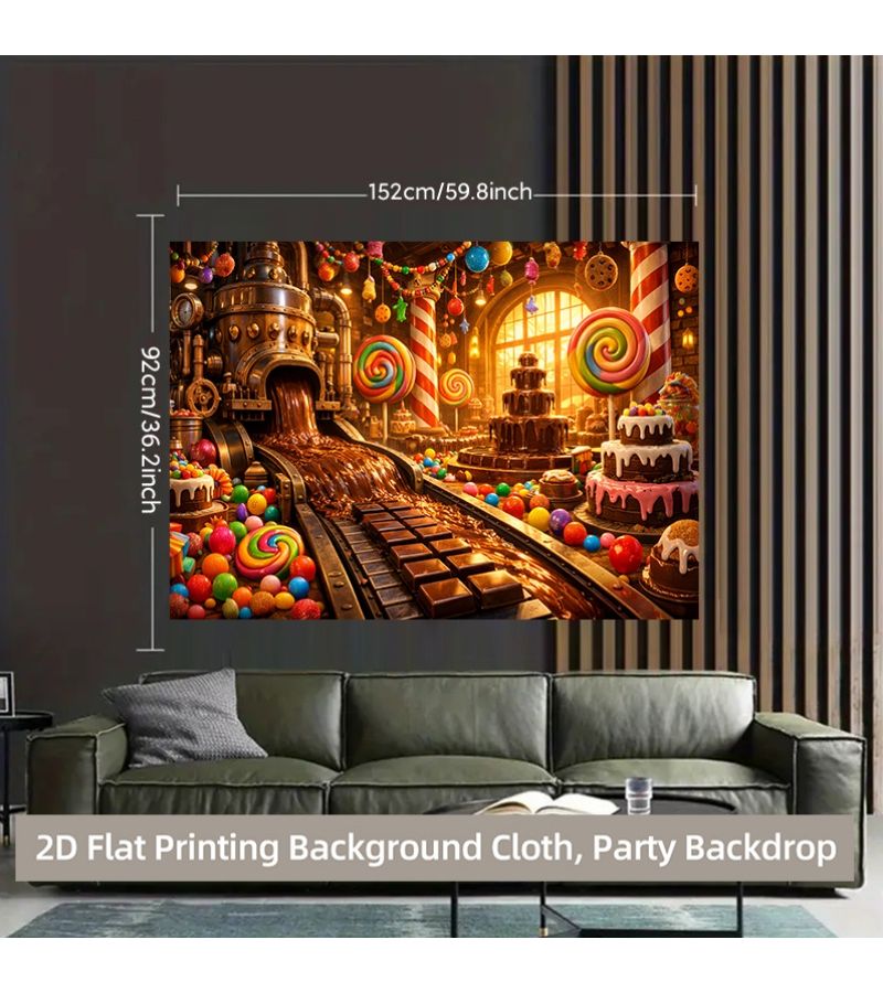 2D Flat Backdrop Banner For Chocolate Factory Candy Paradise Party 244x183cm 96x72inch Photography Background For Indoor Outdoor Events Birthdays And Celebrations - Image 2