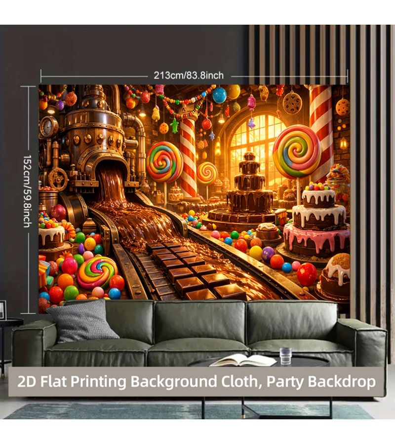 2D Flat Backdrop Banner For Chocolate Factory Candy Paradise Party 244x183cm 96x72inch Photography Background For Indoor Outdoor Events Birthdays And Celebrations - Image 3