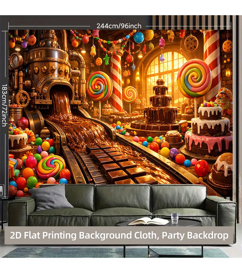 2D Flat Backdrop Banner For Chocolate Factory Candy Paradise Party 244x183cm 96x72inch Photography Background For Indoor Outdoor Events Birthdays And Celebrations - Image 5