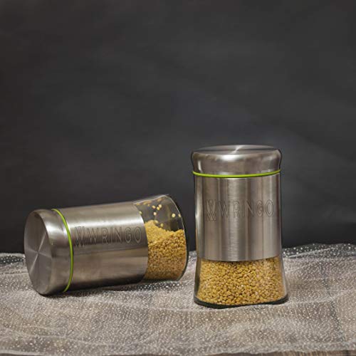 WRINGO 550 ML Stainless Steel Canister Glass Jar With Lid,Premium Pantry Organizers Containers & Perfect Kitchen Storage For Canning Cereal,Coffee,Sugar,Tea,Pasta & BeansContainers Set Of 2,Multicolor - Image 1