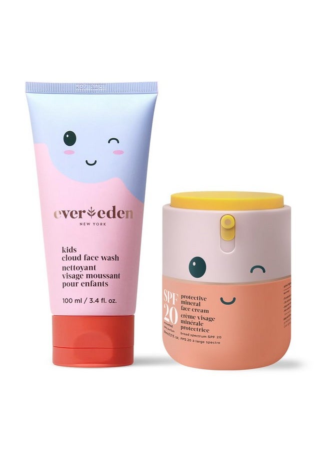 Evereden - Kids Happy Morning Duo Clean & Vegan Skin Care For Kids Bundle Kids Skin Care Cloud Face Wash + Spf 20 Mineral Face Cream Nontoxic Noncomedogenic Fun Easytouse Skincare For Kids - Image 1