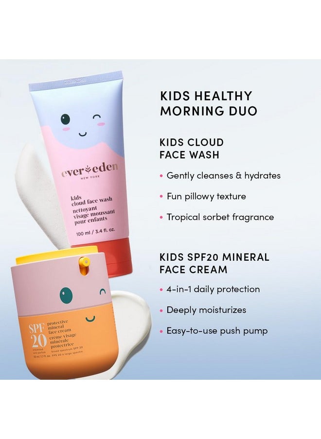 Evereden - Kids Happy Morning Duo Clean & Vegan Skin Care For Kids Bundle Kids Skin Care Cloud Face Wash + Spf 20 Mineral Face Cream Nontoxic Noncomedogenic Fun Easytouse Skincare For Kids - Image 1