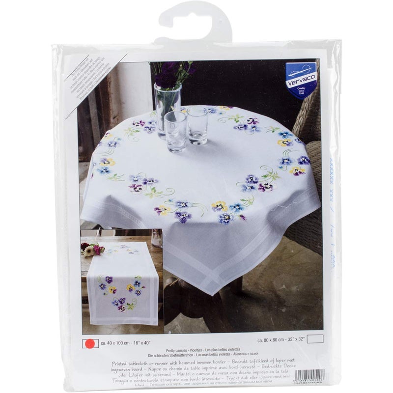 Vervaco Cross Stitch Table Runner Kit Pretty Pansies 16"" x 40"" - Image 1