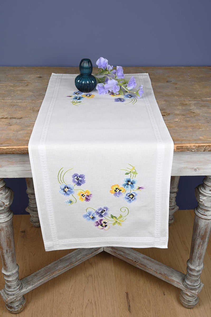 Vervaco Cross Stitch Table Runner Kit Pretty Pansies 16"" x 40"" - Image 3