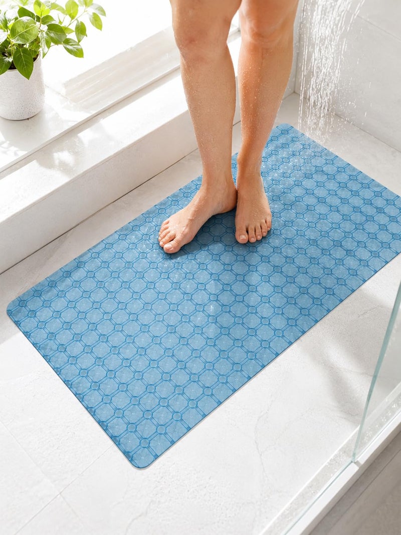 Non-Slip Bathtub Mat 65 x 35 cm, Long Shower Bath Mat with Strong Suction Cups, Quick Drain Holes, Machine Washable Bathroom Safety Mat, Anti-Slip Tub Mat, (Blue) - Image 4