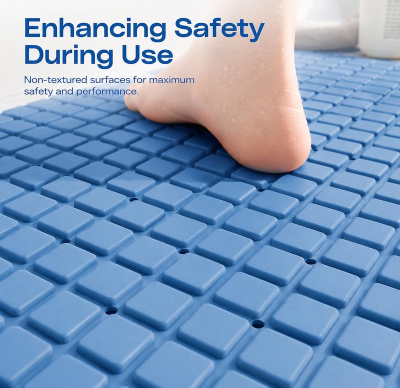 Non-Slip Bathtub Mat 65 x 35 cm, Long Shower Bath Mat with Strong Suction Cups, Quick Drain Holes, Machine Washable Bathroom Safety Mat, Anti-Slip Tub Mat, (Blue) - Image 2