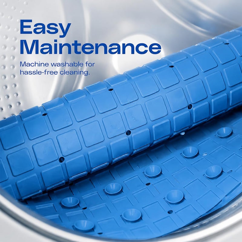 Non-Slip Bathtub Mat 65 x 35 cm, Long Shower Bath Mat with Strong Suction Cups, Quick Drain Holes, Machine Washable Bathroom Safety Mat, Anti-Slip Tub Mat, (Blue) - Image 3