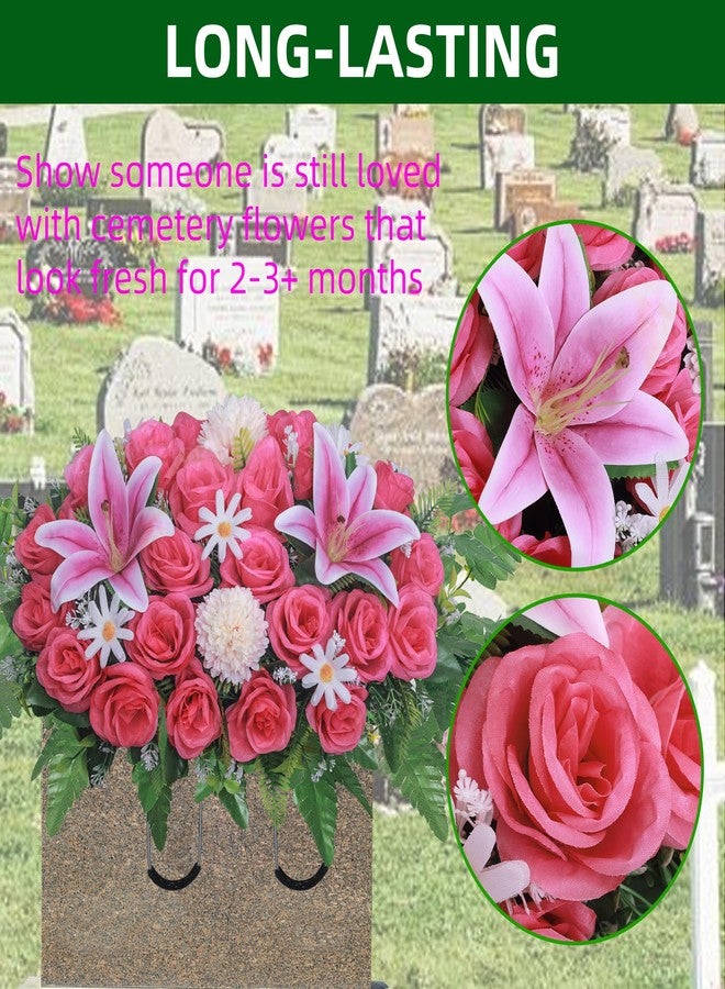 Lodou Artificial Cemetery Flower Saddles,Headstone Saddles for Graves,Lily Rose Flowers Saddle for Cemetery Headstones Decoration Outdoor Memorial Decorations (Purple Lily, Saddle) - Image 4