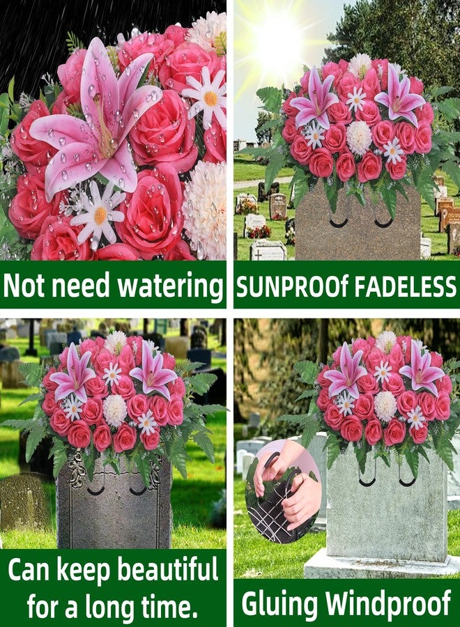 Lodou Artificial Cemetery Flower Saddles,Headstone Saddles for Graves,Lily Rose Flowers Saddle for Cemetery Headstones Decoration Outdoor Memorial Decorations (Purple Lily, Saddle) - Image 5