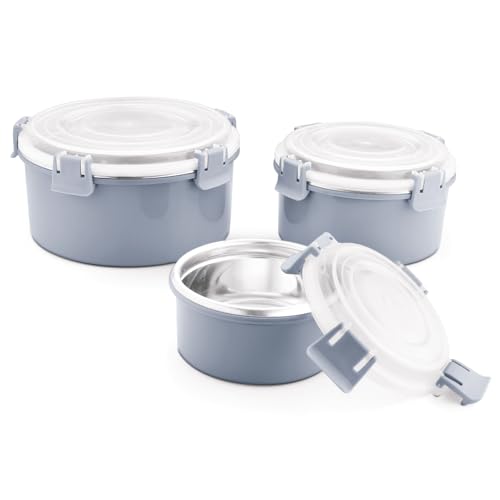 CLASSIC ESSENTIALS Stainless Steel Microwave Safe Containers|Bpa Free|Food Grade Material|Snack & Food Storage Containers|Leak & Spill Proof|Set Of 3(250 Ml,650 Ml & 1100 Ml)(Grey),Blue-Green - Image 1