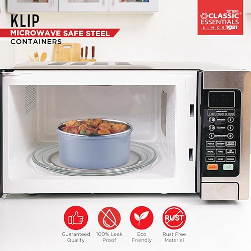CLASSIC ESSENTIALS Stainless Steel Microwave Safe Containers|Bpa Free|Food Grade Material|Snack & Food Storage Containers|Leak & Spill Proof|Set Of 3(250 Ml,650 Ml & 1100 Ml)(Grey),Blue-Green - Image 4