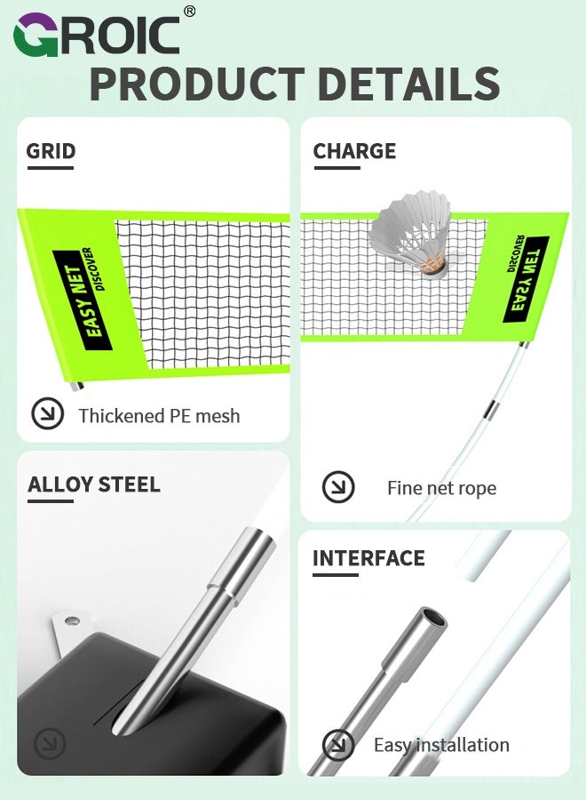 GROIC Portable Badminton Net - Backyard Outdoor Badminton Net, Sturdy Weatherproof Portable Equipment Outdoor Games Accessories for Beach Garden Yard School - Green - Image 4