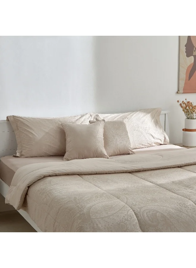 5-Piece 400TC Cotton Jacquard Khadi Print King Comforter Set - 220x240 cm