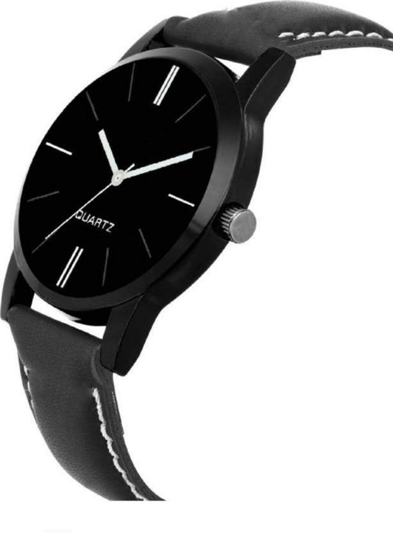 Acnos® Premium Black dial-case and Black Leather Watch for Men Pack of - 1 - Image 2