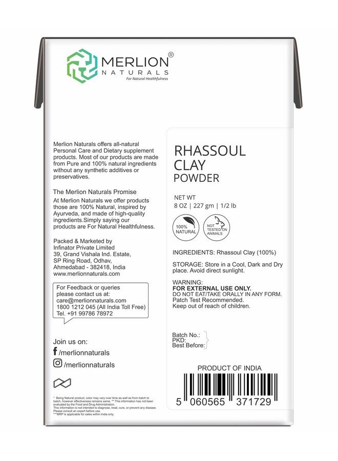 MERLION NATURALS Clay Powder; All Natural With Pure Herbs; For Healthy Hair & Skin (Rhassoul Clay) 227G - Image 5
