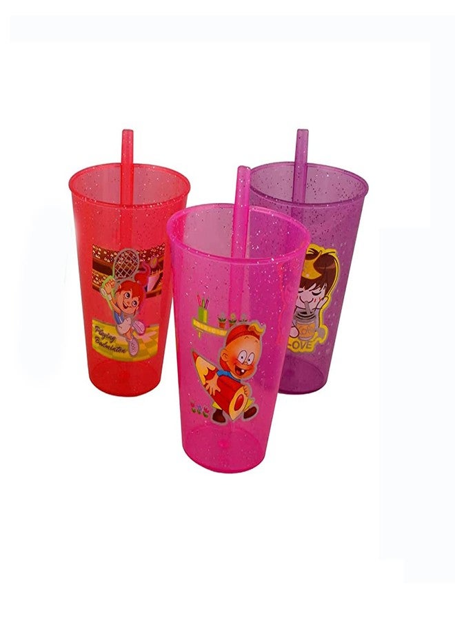faas Plastic Sipper Glass with Straw for Kids Easy to sip The Water Pack of 3 (Mulicolor) - Image 2