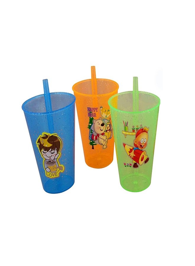 faas Plastic Sipper Glass with Straw for Kids Easy to sip The Water Pack of 3 (Mulicolor) - Image 1