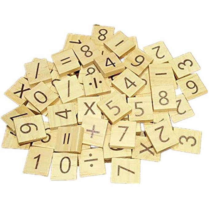 esowemsn 100pcs Wood Scrabble Tiles Numbers and Symbols Wooden Scrabble Pieces for Word Scrabble Game Board of Education Games Crafts,Pendants - Image 1