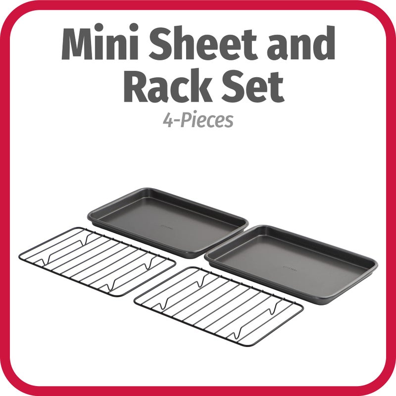 GoodCook Set of 2 Nonstick Steel 9" x 6" Toaster Oven Mini Baking Sheets with Racks, Gray - Image 2