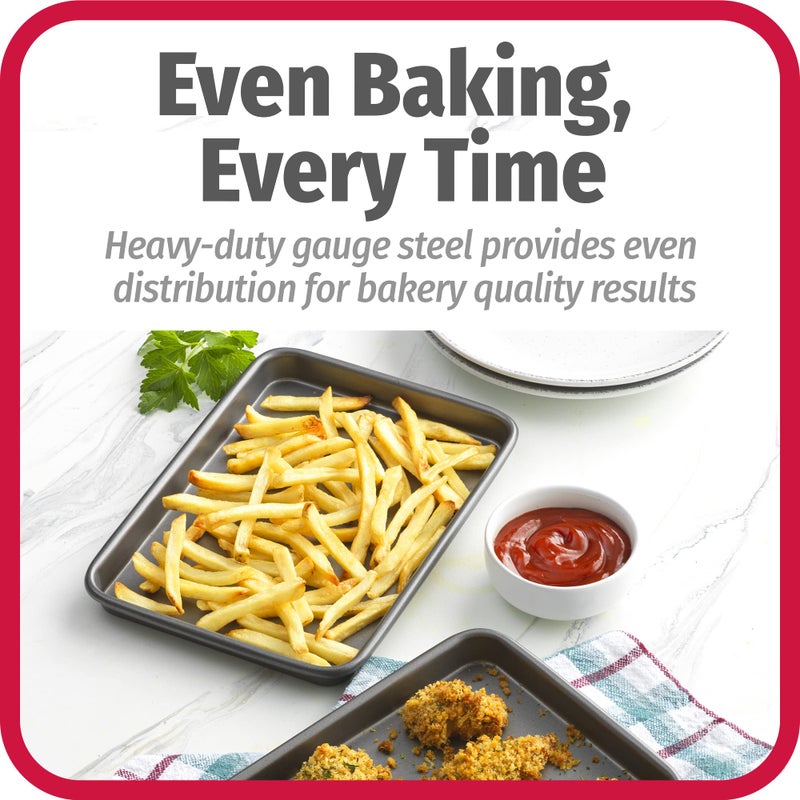 GoodCook Set of 2 Nonstick Steel 9" x 6" Toaster Oven Mini Baking Sheets with Racks, Gray - Image 3