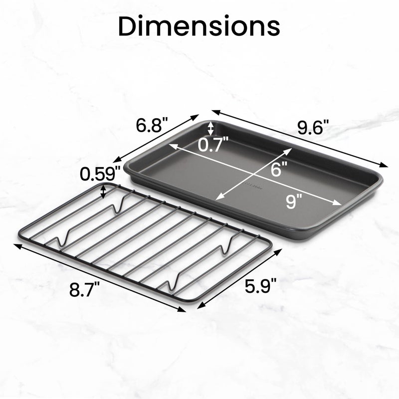 GoodCook Set of 2 Nonstick Steel 9" x 6" Toaster Oven Mini Baking Sheets with Racks, Gray - Image 5