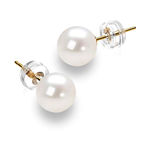 JORA 7mm Pearl Earrings 14K Gold Handpicked Real Freshwater Cultured Pearl Earring Studs for Women- AAAA Quality (7mm) - Image 1