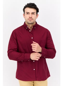 Algspar Men Regular Fit Solid Long Sleeves Casual Shirt, Maroon  - Image 1