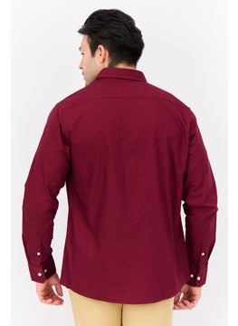 Algspar Men Regular Fit Solid Long Sleeves Casual Shirt, Maroon  - Image 3