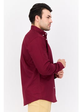 Algspar Men Regular Fit Solid Long Sleeves Casual Shirt, Maroon  - Image 2