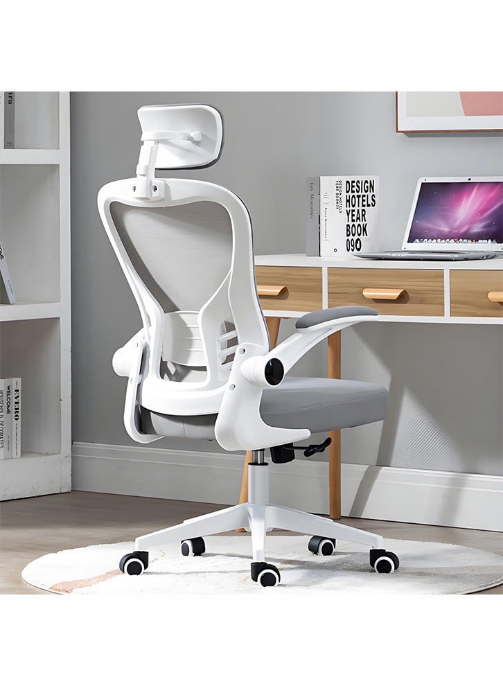 MOZOGOT Ergonomic Office Chair Desk Chair with Adjustable Headrest Backrest Armrest, Home Mesh Rolling Work Chairs with Wheels Lumbar Support, Comfy Flip-up Arms for Home Bedroom Study, Grey - Image 1