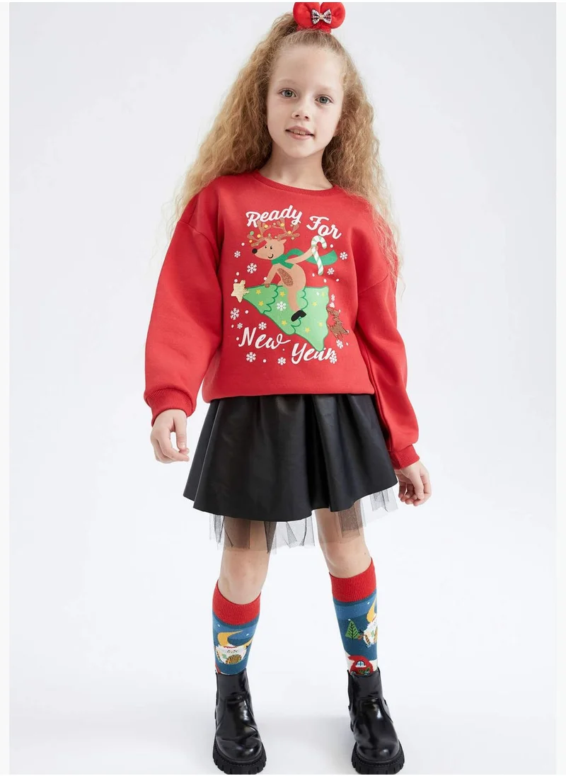 DeFacto Girl Crew Neck Long Sleeve Knitted Sweatshirt