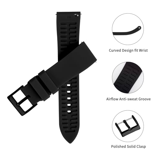 TStrap Silicone Watch Band for Men - Black Quick Release Watch Band for Women Soft - Waterproof Smart Watch Bracelet Clasp - Correa de Silicona para Reloj Replacement - 18mm 19mm 20mm 21mm 22mm 24mm - Image 4