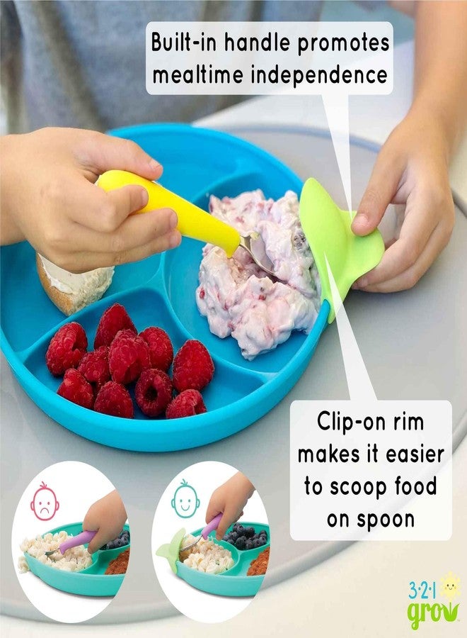 321 Grow Silicone Easy Scoop & Hold Plate Set - Baby and Toddler Training Plates with Clip-On Rims for Easy Scooping, Self-Feeding and Baby Led Weaning, 6+ months (Ocean) - Image 2